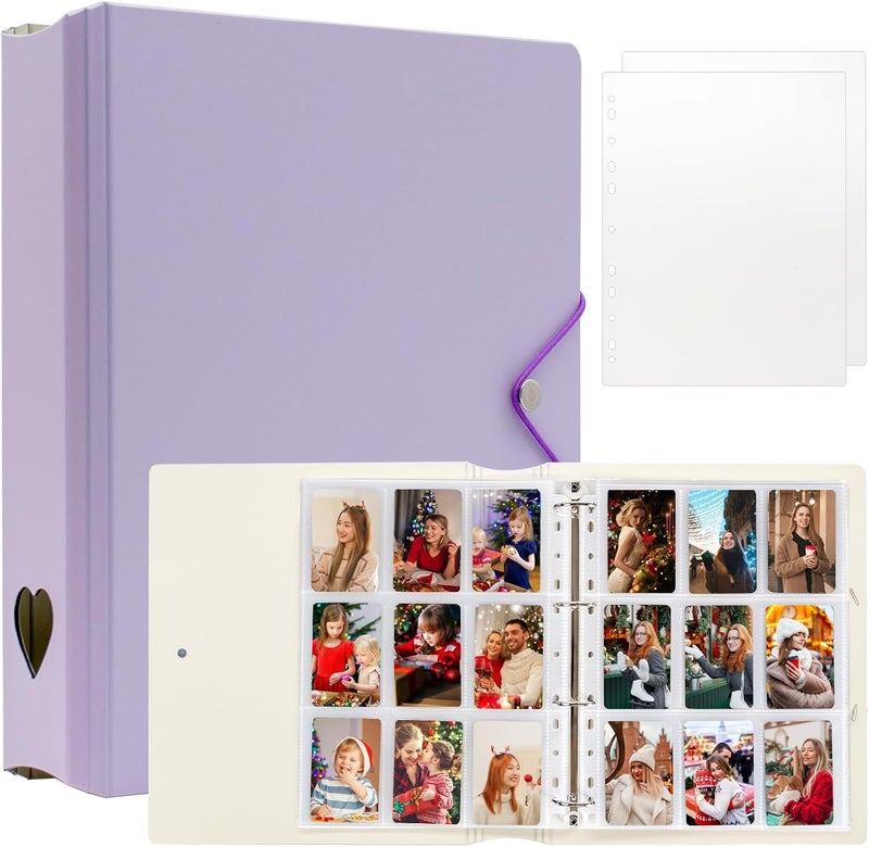 Ablus A4 Kpop Photocard Binder, 4 Ring Binder Photo Album for Fujifilm Instax Mini Camera Polaroid Printer Photo Film, 2x3 inch Kpop Photocard Holder Book with 25 Pages 9 Pocket (Purple) - Image 1
